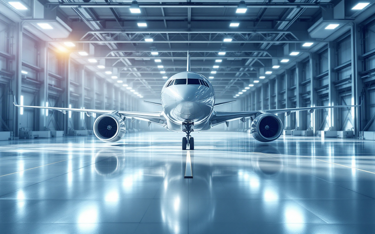 Image d'une structure d'avion en aluminium innovant, mettant en valeur des lignes épurées et des surfaces réfléchissantes dans un environnement industriel éclairé.