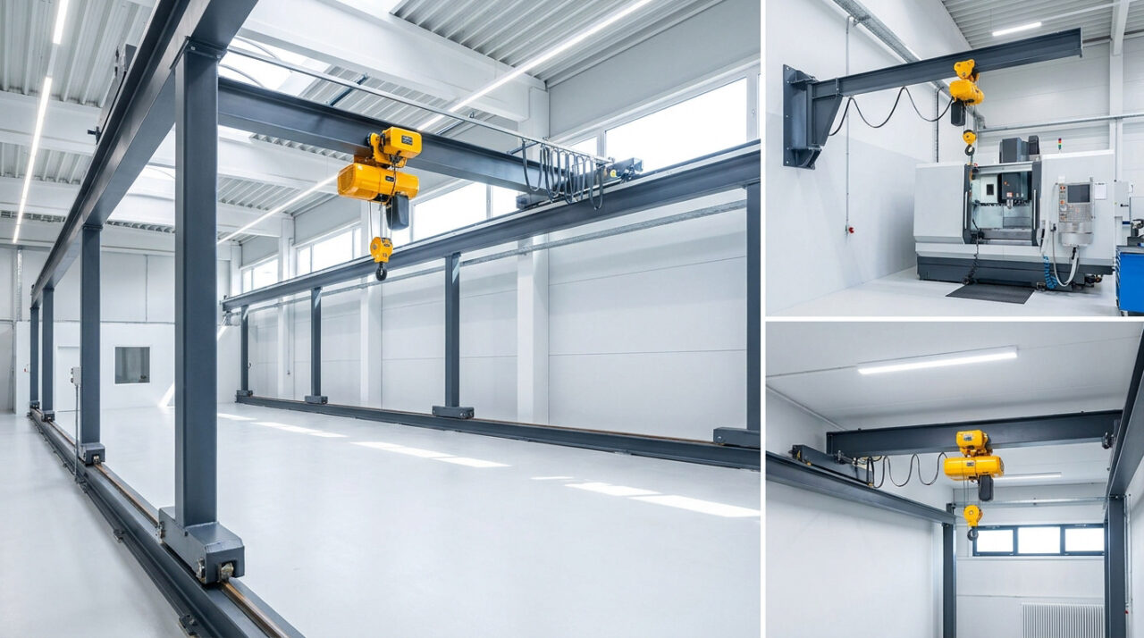 Installation de ponts roulants dans une usine moderne pour la manutention de charges lourdes